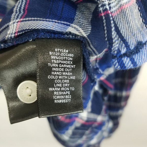 Sanctuary Blue Checked Plaid Boyfriend Button-Down Shirt – Size Large - Picture 5 of 5